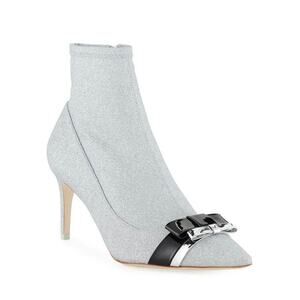Sophia Webster Andie Bow Mid Heel Stretch Leather Glitter Fabric Ankle Booties
